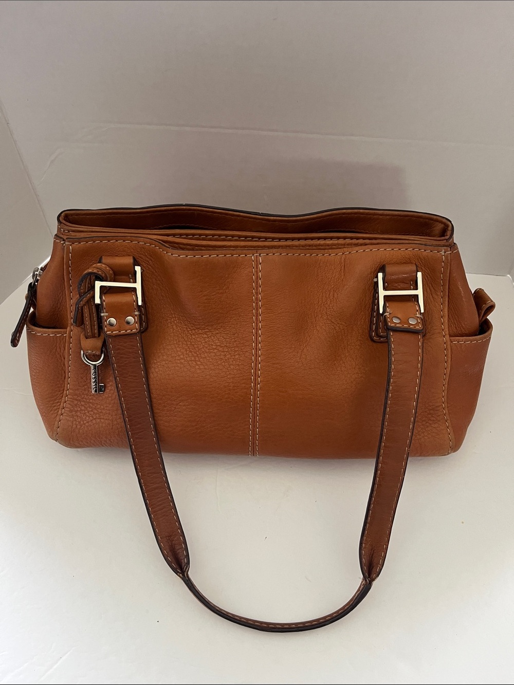 Fossil Tan Leather Shoulder Bag with Gold Hardware